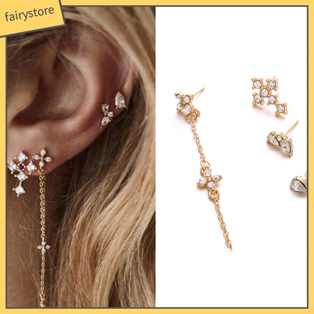 Set 4 bông tai đính đá pha lê