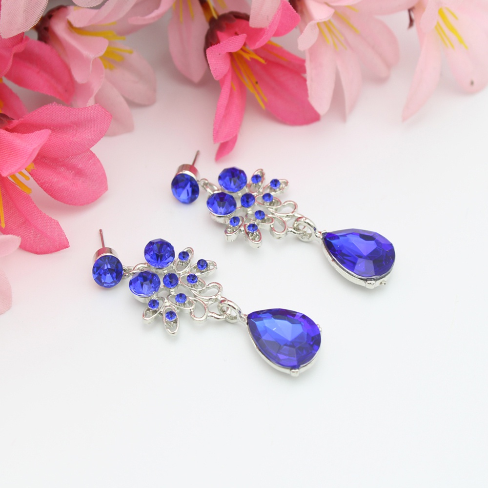 Bộ dây chuyền + bông tai hợp kim đính đá hình hoa