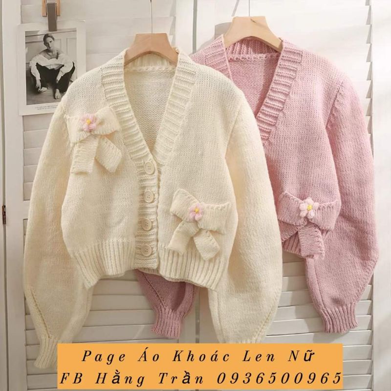 Hàng from to loại 1 Áo khoác len tay phồng dáng lửng phối nơ.