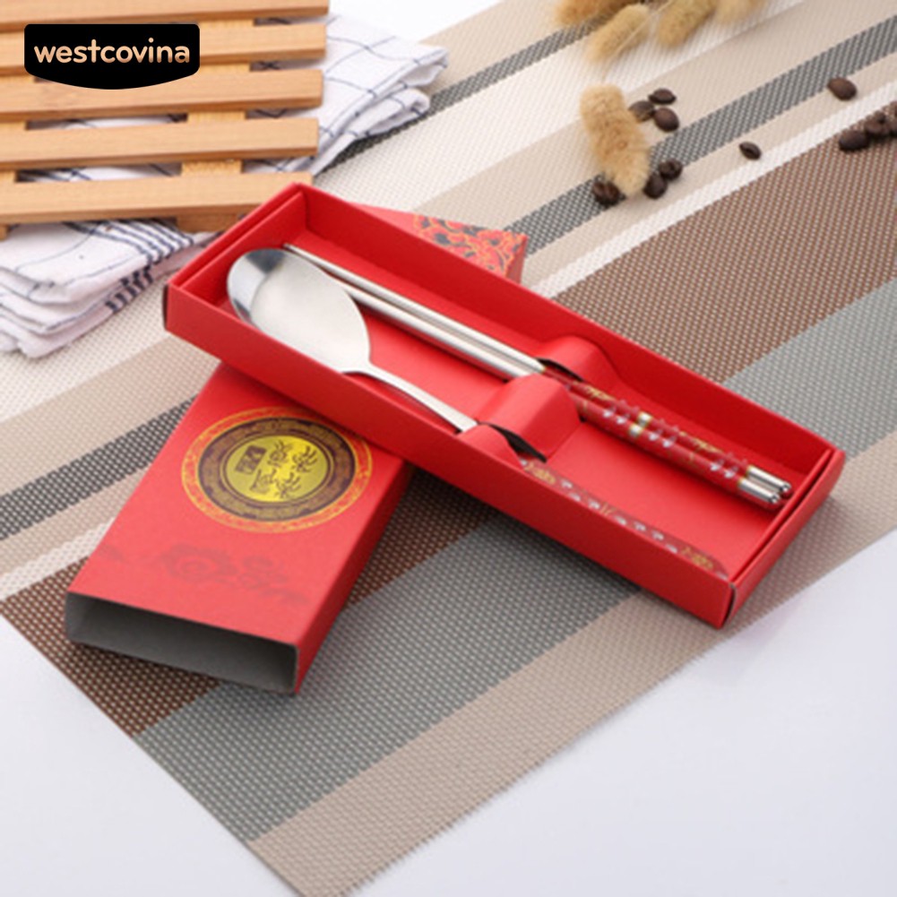 Set 2 muỗng đũa thép không gỉ cán sứ độc đáo