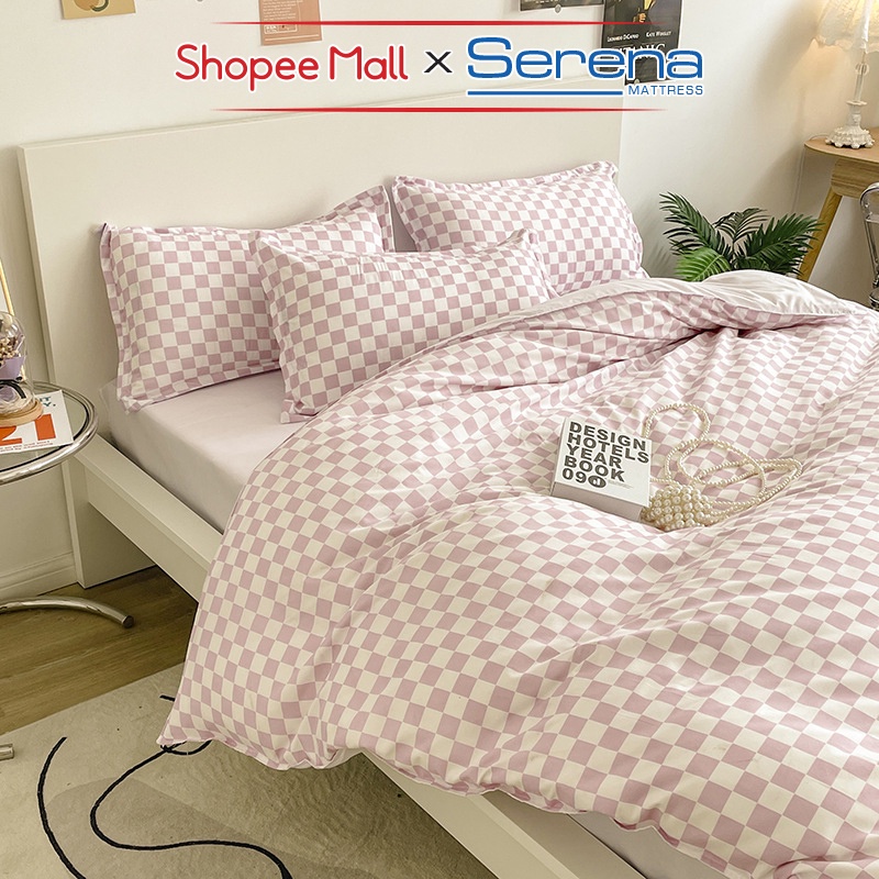 Bộ Ga Gối 5 Món Cotton Poly SERENA Chính Hãng Set Chăn Ra Ga Grap Drap Gối Đệm Nệm Trần Bông Trải Phủ Giường Đẹp Cao Cấp