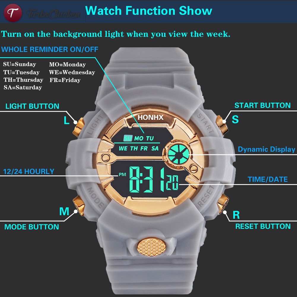 #Đồng hồ đeo tay# Waterproof Digital Unisex Watch LED Calendar Watches Accessories for Children