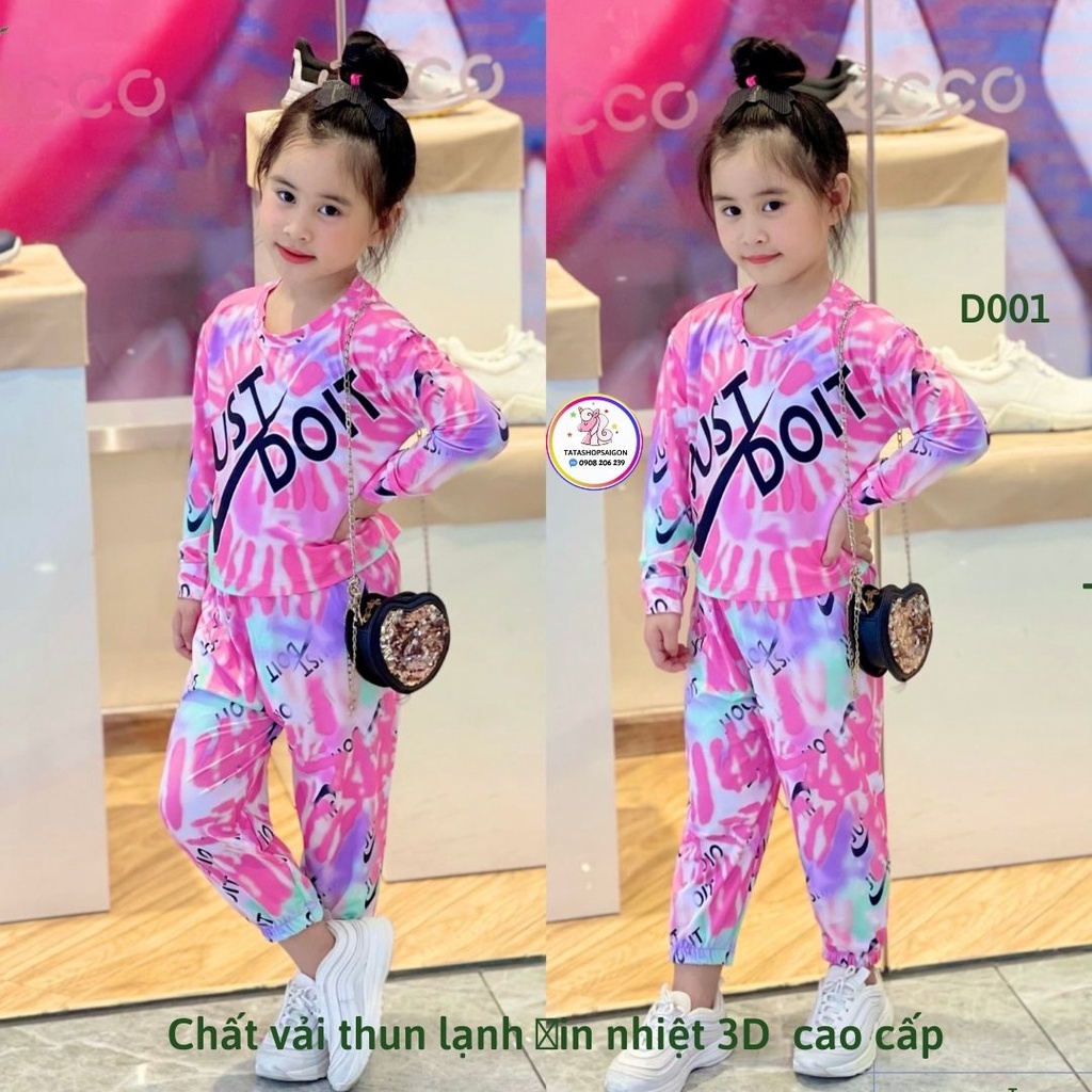 [25 50kg] Đồ bộ dài tay cho bé gái size đại thun lạnh in 3D loại 1 cao cấp D186