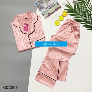 [Ảnh thật] Bộ Pijama gấm tay ngắn quần dài vải mịn mát size<62kg