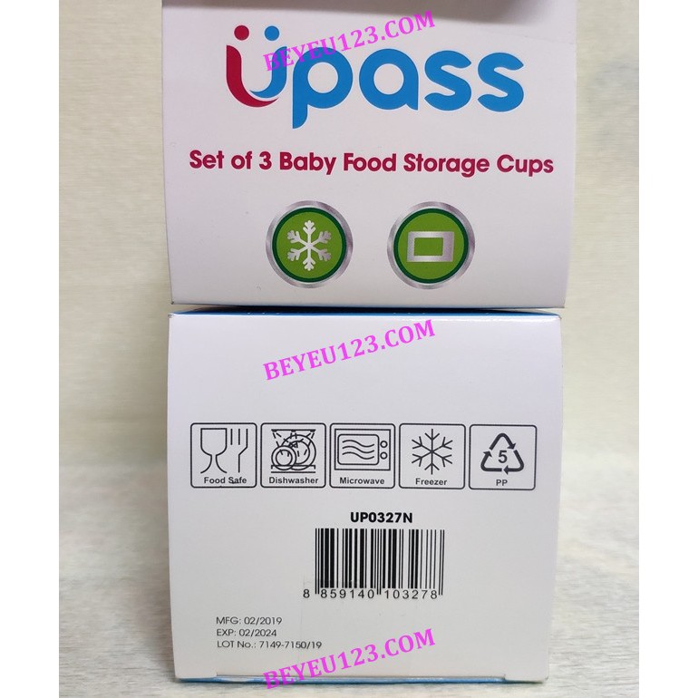 Bộ 3 hộp đựng thức ăn dặm - trữ sữa Mẹ 180ml Upass UP0327N (Made in Thailand)