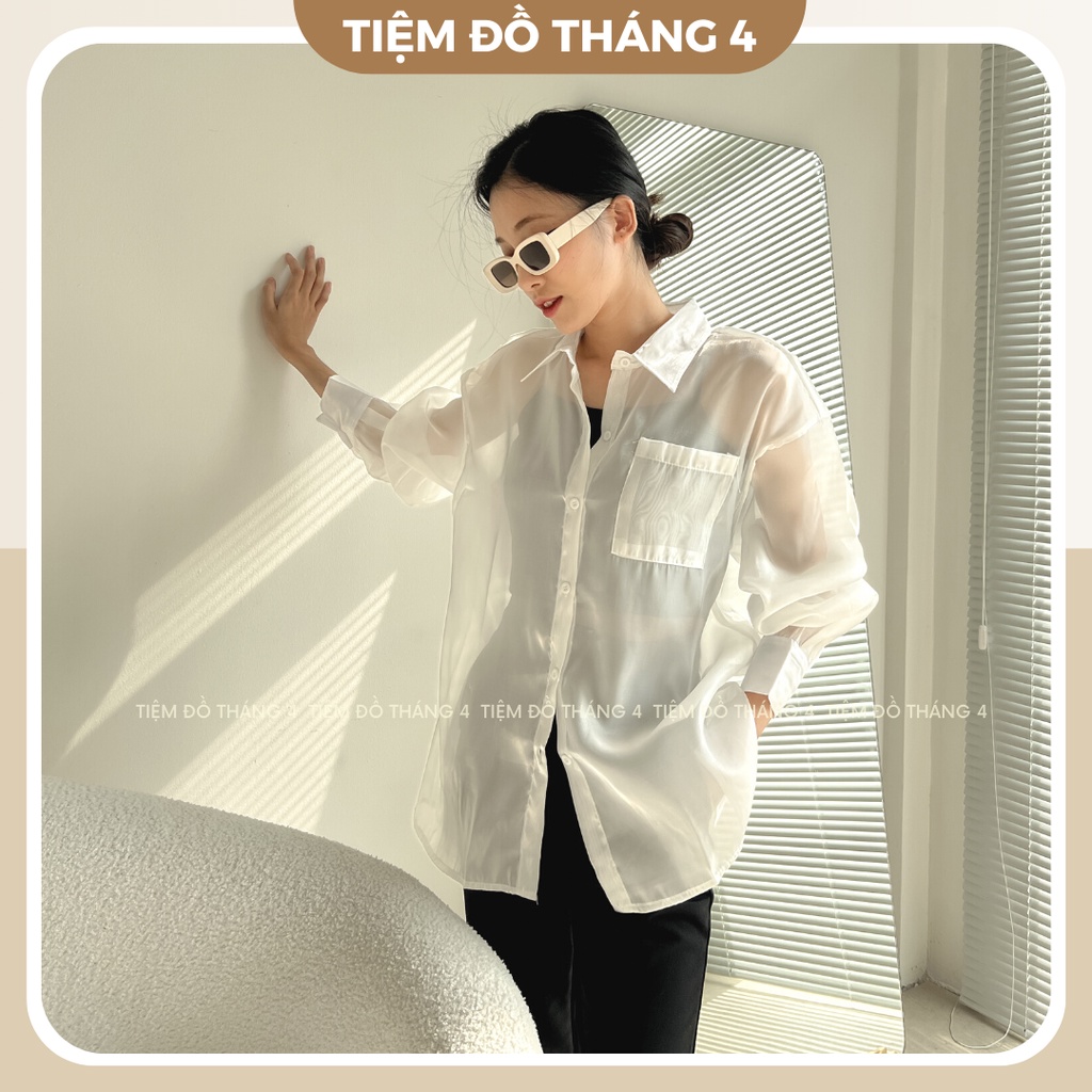 Áo Sơ Mi Form Rộng Chất Tơ Organza TIỆM ĐỒ THÁNG 4 ORGANZA SET