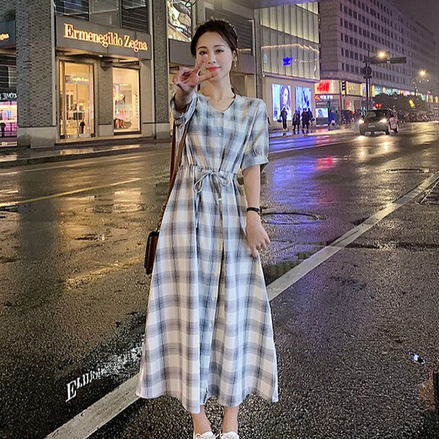 ⭐0412⭐Long skirt French wind bells checkered skirt | BigBuy360 - bigbuy360.vn