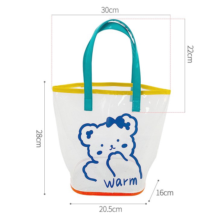 Túi Xách Trong Suốt In Hình Gấu Hoạt Hình Dễ Thương Có Dây Đeo Và Ngăn Chứa Lớn Cho Nữ