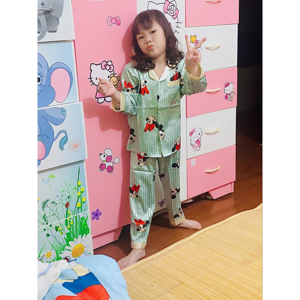 [18 -32 kg ] [ Mã Độc Quyền ] Bộ Mặc Nhà dài tay cao cấp Pijama Lụa 3D Cao Cấp Cho Bé