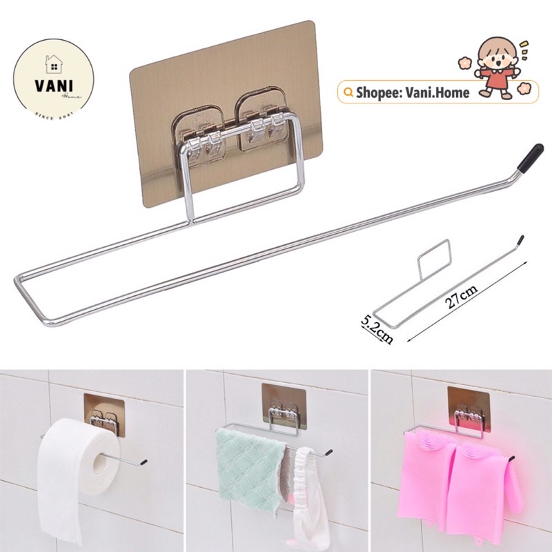 Giá treo bằng thanh inox treo cuộn khăn giấy vệ sinh dán tường tiện lợi tặng kèm miếng dán