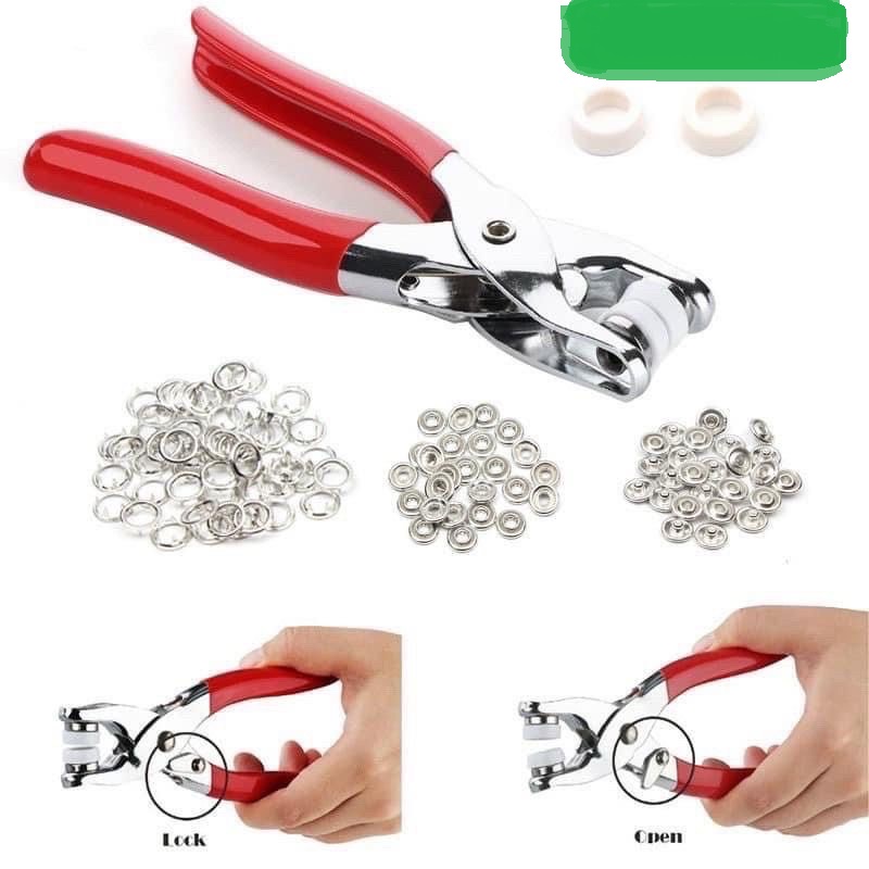 Kìm Bấm Cúc Vành Áo Kim Loại Đa Năng Bộ Kìm Bấm Khuy Kèm Cúc Bấm 9.5mm Thép Không Gỉ, Khoen Ore Quần Áo Tiện Lợi