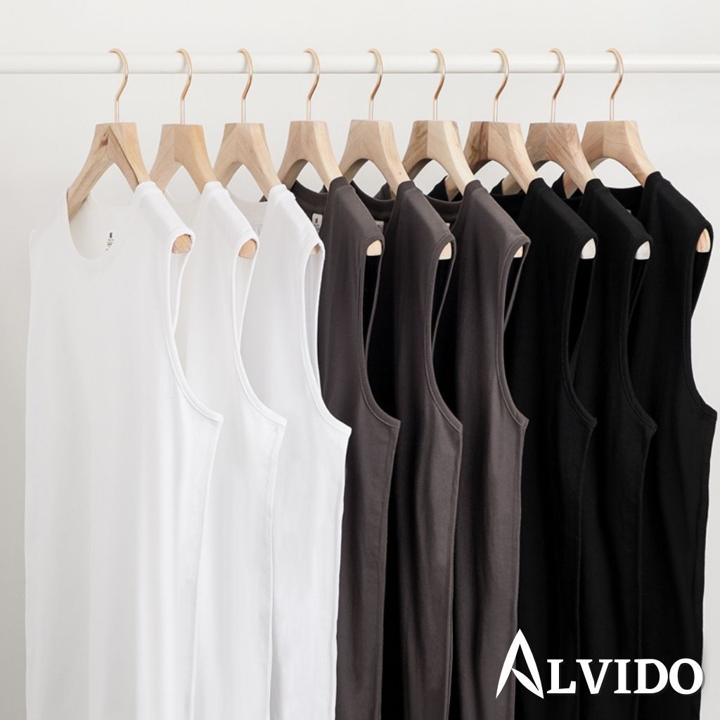 Áo thun TANKTOP basic Unisex ALVIDO - Basic Tee mùa hè phông trơn nam nữ Oversize form rộng đường phố Hàn Quốc