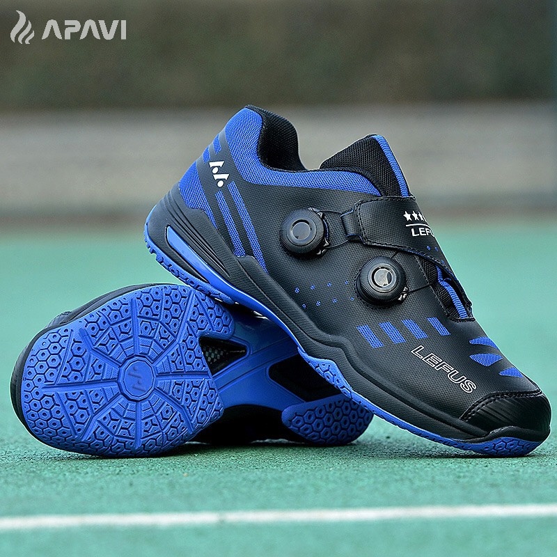 Giày cầu lông Lefus L013 đen cao cấp, nút vặn (ko cần buộc dây), Cushion giảm chấn, bám sàn tốt, kèm quà tặng