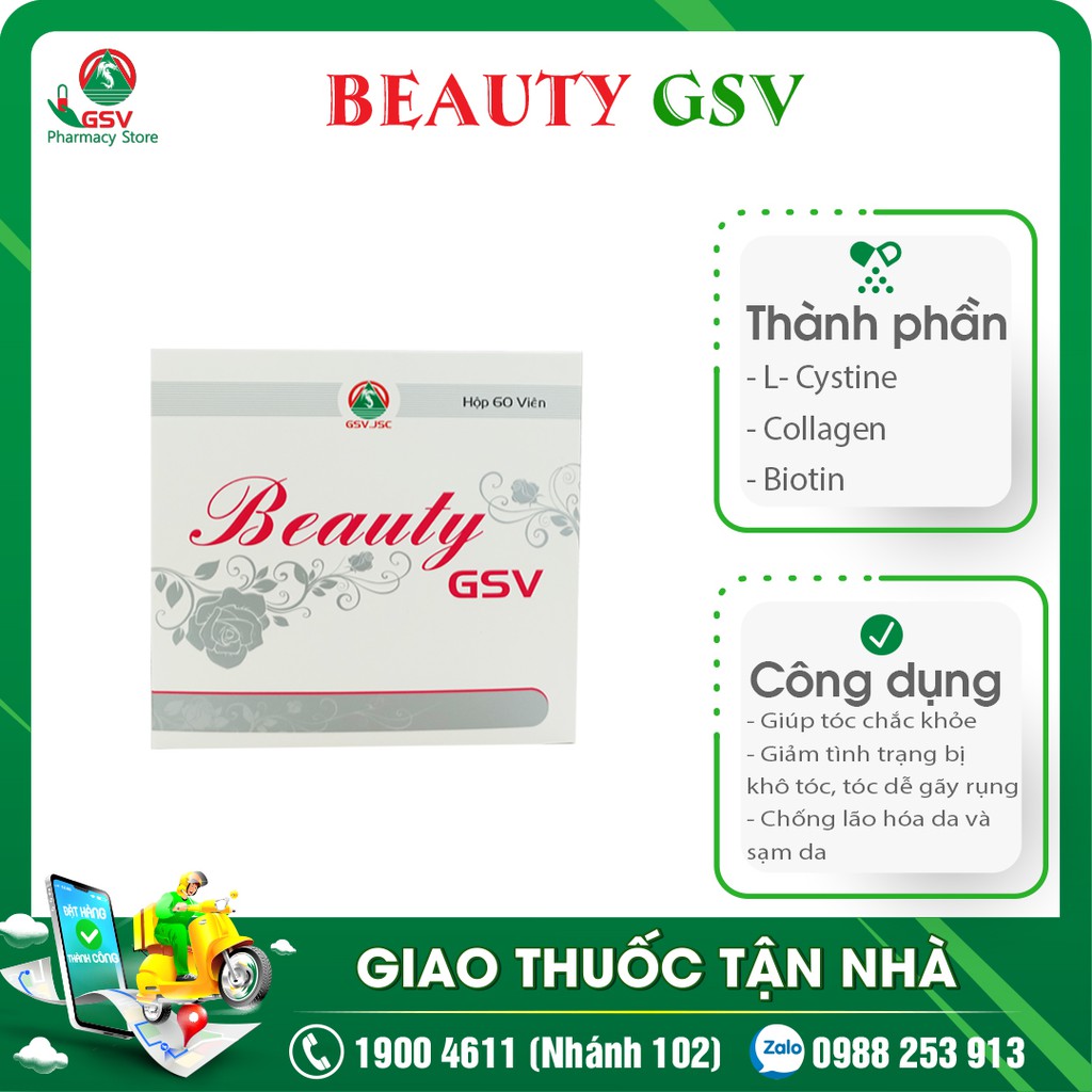 BEAUTY GSV - Viên uống bổ sung collagen, vitamin hỗ trợ làm đẹp da, tóc, móng