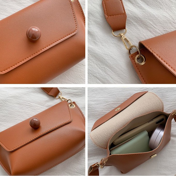 Túi Đeo Chéo Dây Vải Nữ Đi Làm, Đi Chơi ERASHOP 075558 - Nắp Hột Đỏ Đơn Giản, Thanh Lịch Hot Trend Cực Rẻ Đẹp