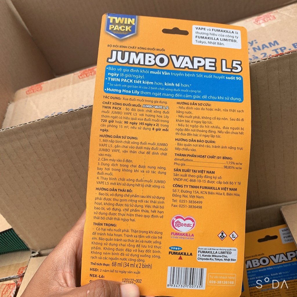 Bộ Đôi Chất Xông Đuổi Muỗi 45 Ngày Jumpo Vape 34ml