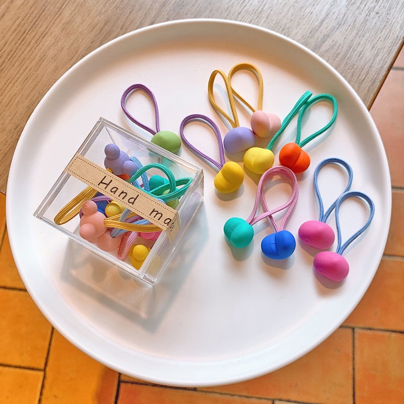 Set 10 Dây Buộc Tóc Co Giãn Họa Tiết Hoạt Hình Dễ Thương Cho Bé Gái