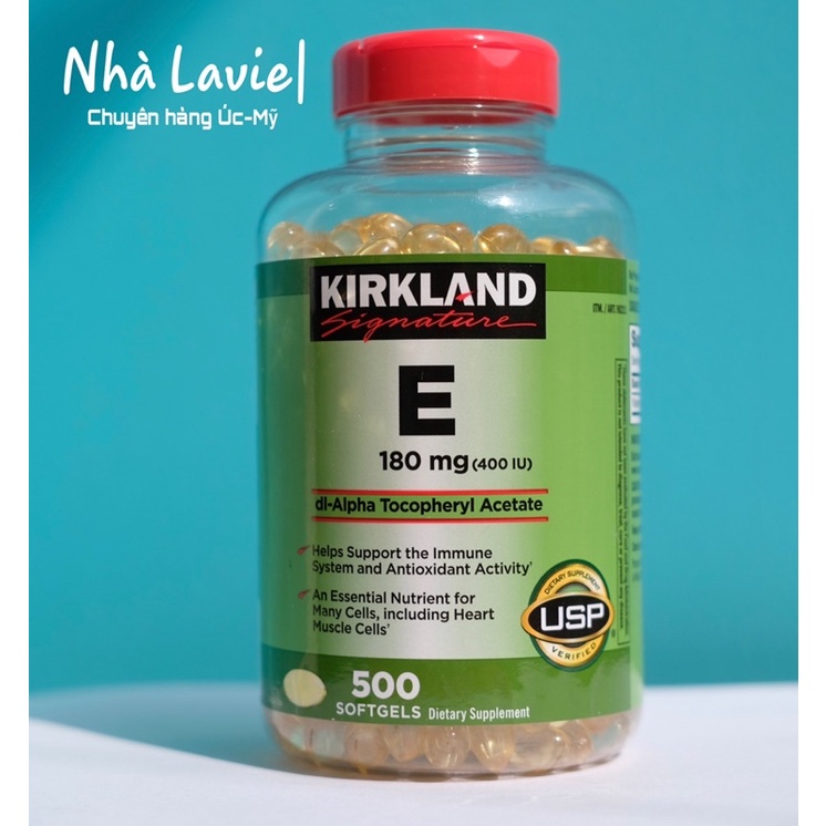 Vitamin E 400IU hãng Kirkland 500 viên của Mỹ hỗ trợ đẹp da