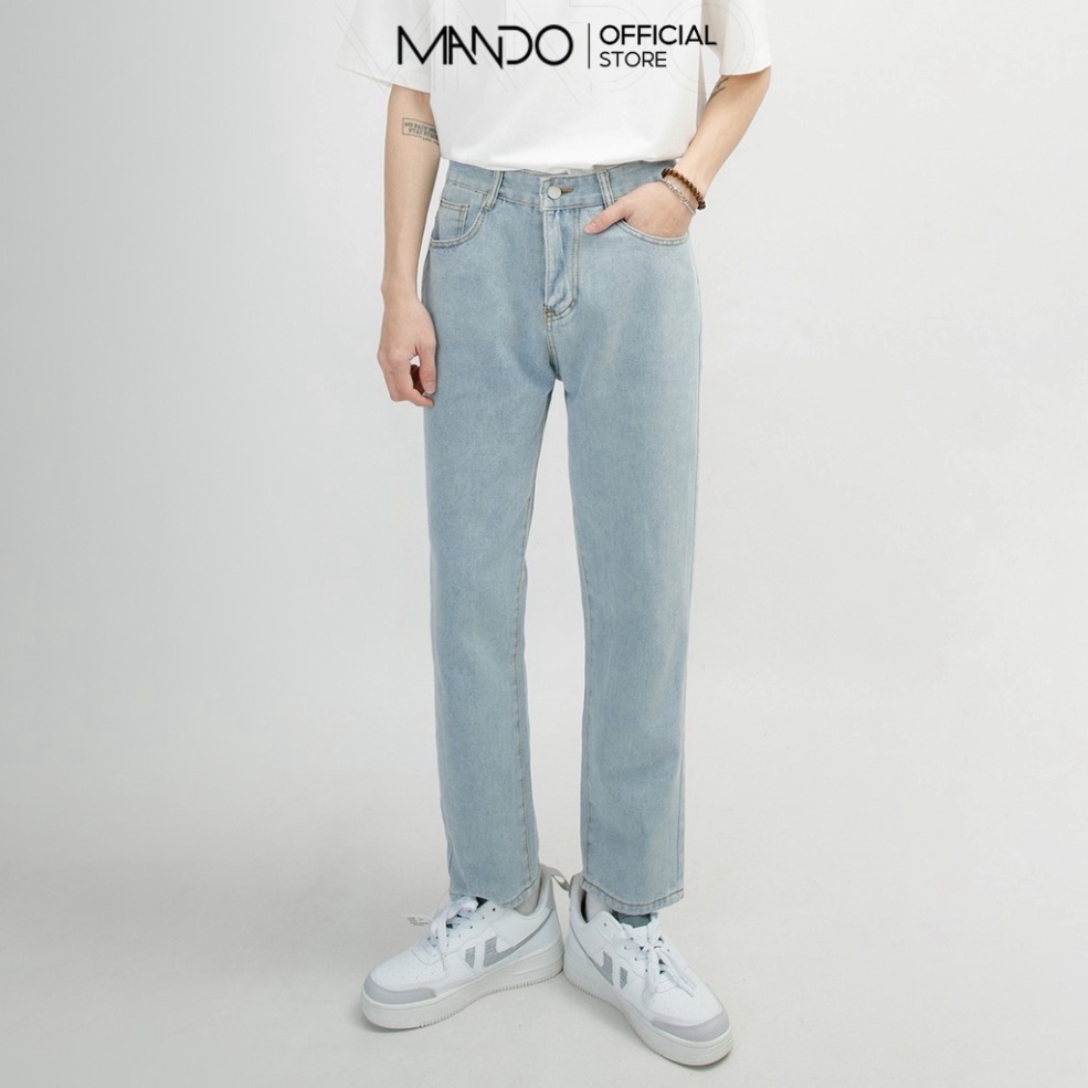 (Đẹp) Quần Jean Nam MANDO Ống Rộng Chất Bò Xanh Nhạt Kiểu Dáng Basic Unisex Thời Trang Hàn Quốc QJ33 (ảnh thật)