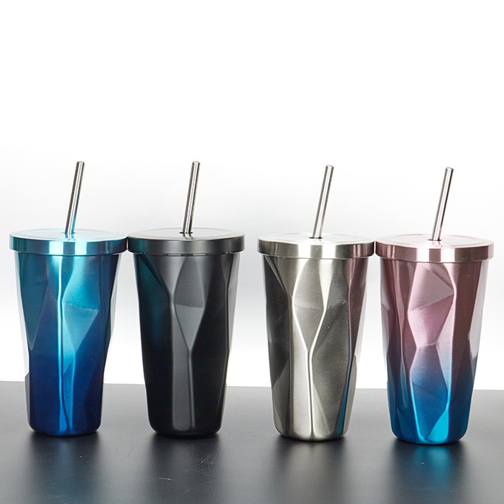 Ly giữ nhiệt có nắp 500ml bằng thép không gỉ cao cấp tặng kèm ống hút inox 4 màu sắc unisex