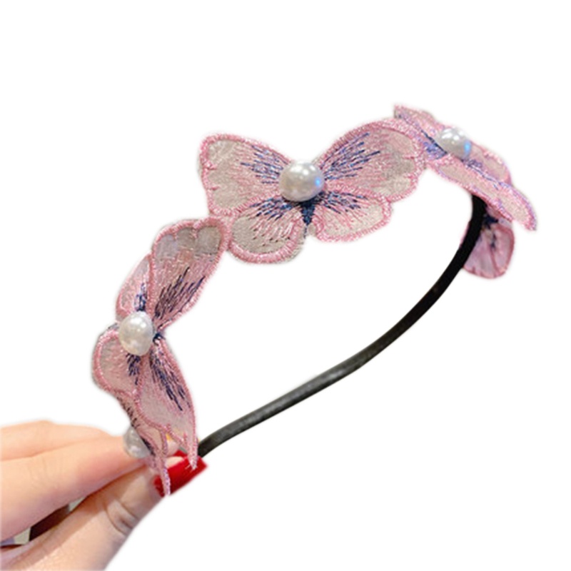 Băng Đô Cài Tóc Co Giãn Thêu Hình Bướm &amp; Ngọc Trai Handmade Cho Nữ