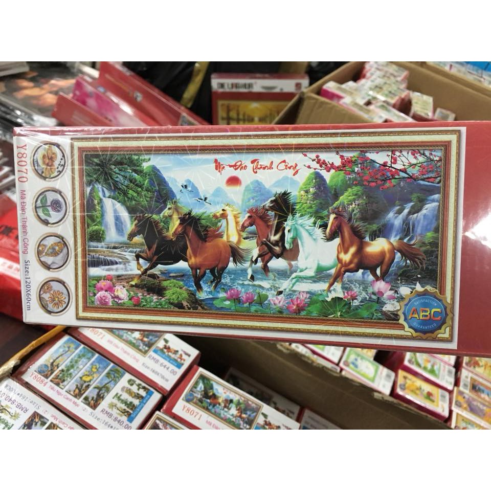 Tranh đính đá + tranh thêu ngựa Mã đáo thành công Y8071 Y8070 Y8072
