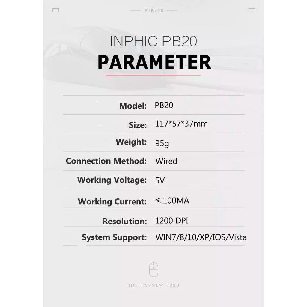 Chuột USB Có Dây INPHIC PB20 Thiết Kế Tiện Dụng Nút Bấm Cực Êm Phù Hợp Cho Văn Phòng và Gia Đình - Chính Hãng