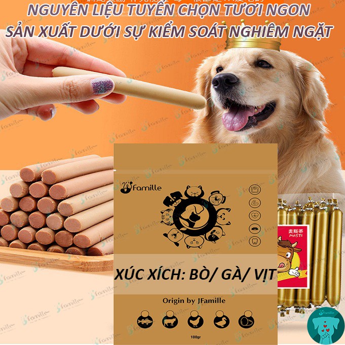 [TÚI 10 CÁI]Đồ Ăn Không Thể Thiếu Cho Thú Cưng, Xúc Xích Ăn Liền 3 Vị Bò/ Gà/ Vịt, 100% Từ Thịt Tươi. Túi 10 Cái. JF1094