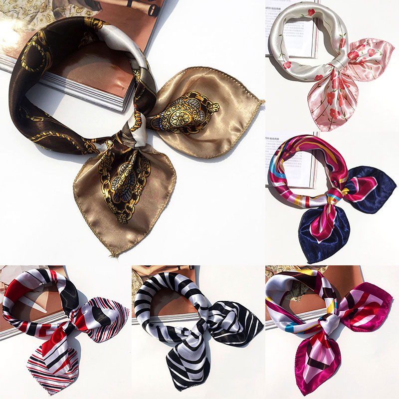 Khăn Choàng Vuông Nhỏ Bằng Vải Satin In Họa Tiết Dành Cho Nữ