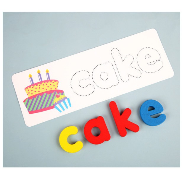 Đồ chơi giáo dục ghép hình bộ chữ gỗ Spelling Game Superbee học đánh vần tiếng anh kèm 28 thẻ từ vựng KT 25×21cm