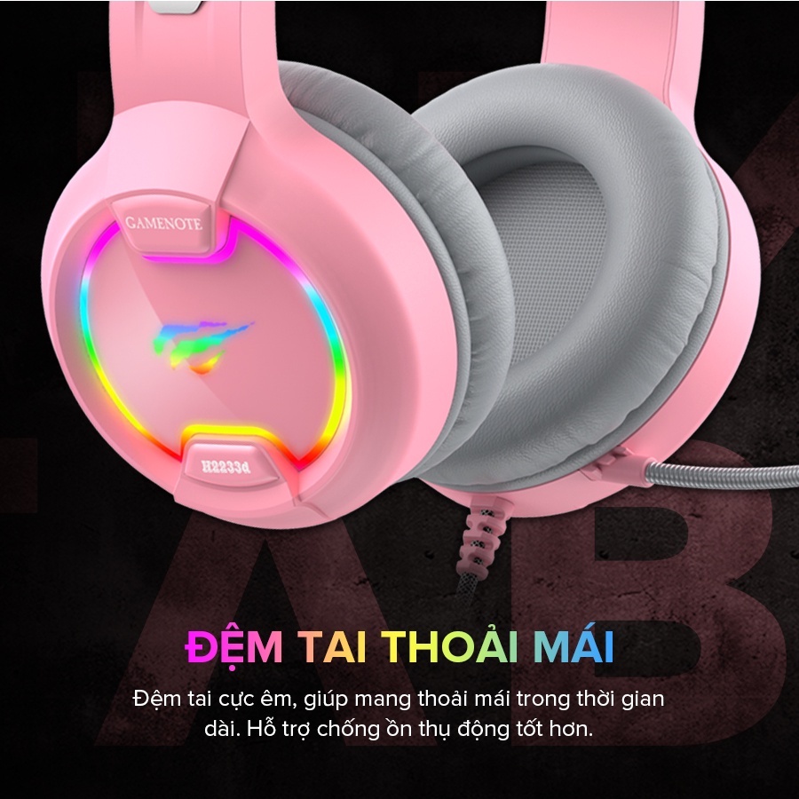 Tai Nghe Mèo HAVIT H2233D, Driver 50mm, Đèn LED RGB, Mic Khử Ồn - Chính Hãng BH 12 Tháng Dizigear