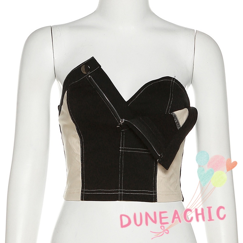 DUNEA Áo Croptop Phối Khóa Kéo Thời Trang Dành Cho Nữ