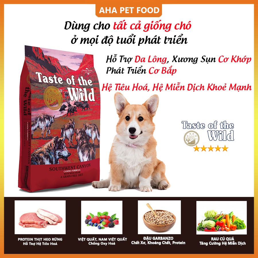 [Nhập Khẩu USA] Thức Ăn Cho Chó Corgi Taste Of The Wild Bao 2kg -  Southwest Canyon Thịt Heo Rừng, Trái Cây Rau Củ Quả