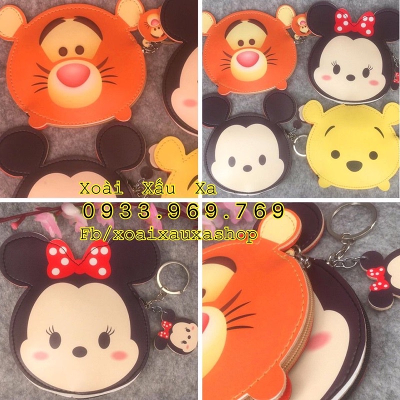 Móc khoá ví tiền nhỏ hoạt hình disney stitch, pooh, mickey - minnie mouse dễ thương