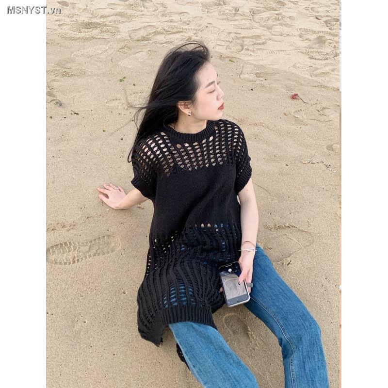 Đầm Dệt Kim Sát Nách Màu Trơn Thiết Kế Đục Lỗ Phong Cách Hàn Quốc Cho Nữ