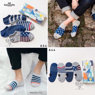 Set 4 đôi tất nam cao cấp hãng Caramella chất vải cotton co giãn thấm hút mồ hôi tốt 654