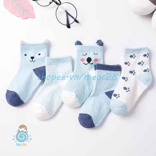 Tất trẻ em - Set 5 đôi tất cho bé in hình mặt gấu, mèo ngộ nghĩnh cho bé từ 0-6 tuổi