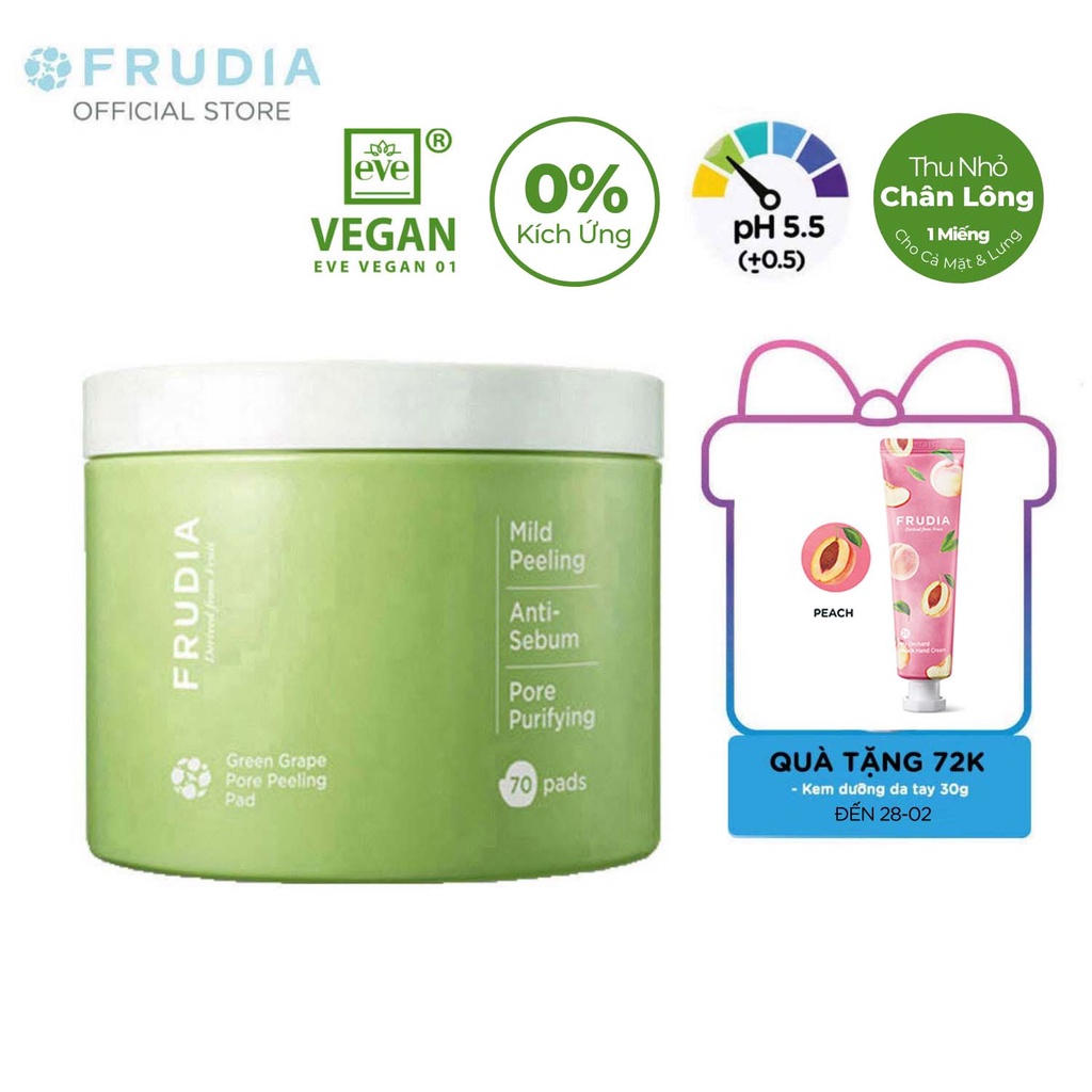 [TẶNG 72K] Bông Tẩy Tế Bào Chết Kiểm Soát Lỗ Chân Lông Nho Xanh Frudia Green Grape Pore Peeling Pad 70 pcs | BigBuy360 - bigbuy360.vn
