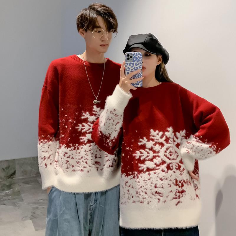 Áo Sweater Dệt Kim Dày Dặn Ấm Áp Xinh Xắn Cho Cặp Đôi Dịp Giáng Sinh Năm Mới