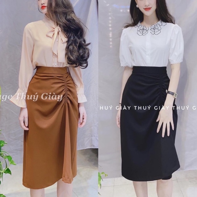 BÁN SỈ CHÂN VÁY RÚM 2 MÀU ĐEN VÀ NÂU CHO NỮ