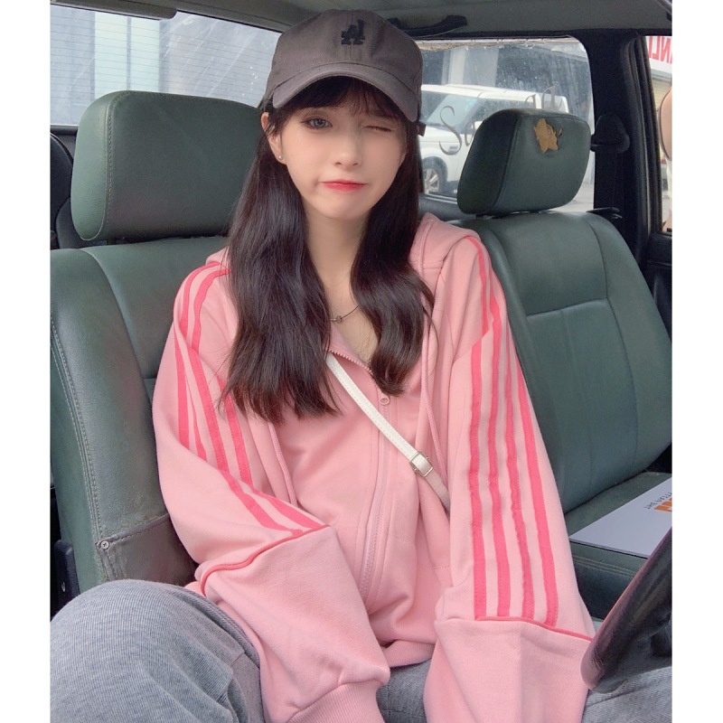 Áo khoác sweater XINLANYASHE lông cừu dày có khóa kéo màu hồng hợp thời trang dành cho nữ sinh