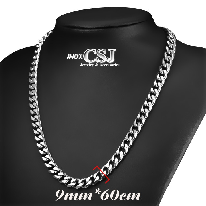 dây chuyền nam inox cao cấp kiểu lặc đôi 9mm màu trắng sáng đẹp, không đen, không gỉ, chuẩn thời trang