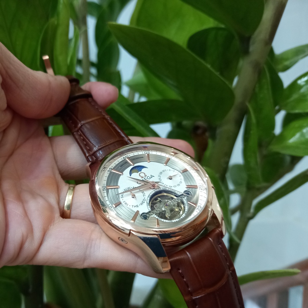 [Máy cơ bảo hành 12 tháng] Đồng hồ nam Omega - size 42, trữ cót 80 tiếng, dây da cao cấp | BigBuy360 - bigbuy360.vn