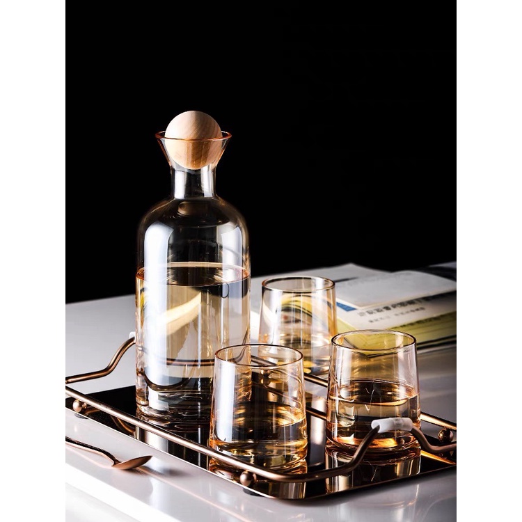 Bộ Bình Nước , Ấm Tách Trà Thủy Tinh mẫu  Màu Trà Họa Tiết Châu Âu