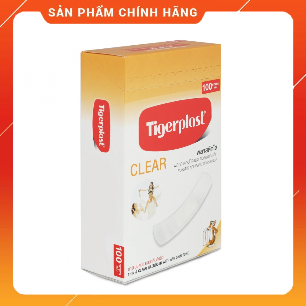 Băng cá nhân trong suốt Tigerplast Clear hộp 100 miếng - Nhập khẩu Thái Lan