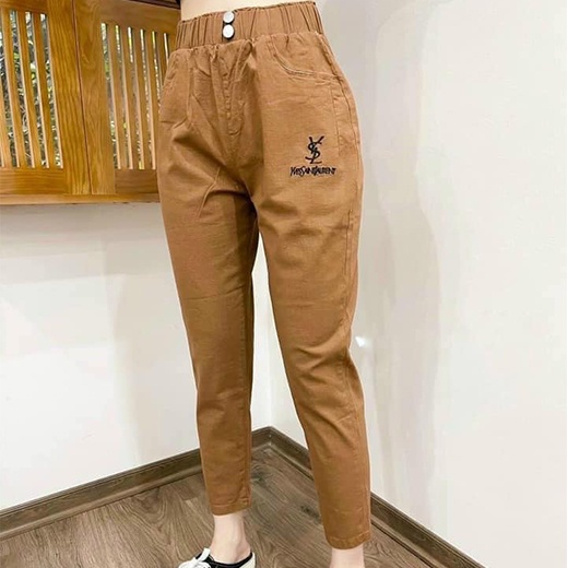 Quần baggy nữ Ladya chất đũi cạp chun 2 khuy thêu kyessfrent thời trang hot hit M822