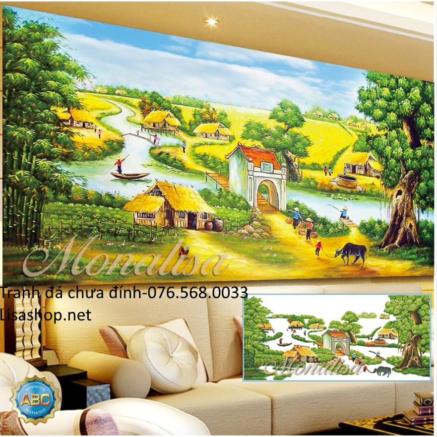 Tranh đính đá PHONG CẢNH ĐỒNG QUÊ Y8214 120x55cm chưa đính