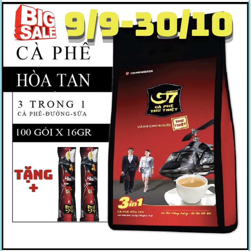 Bịch 100 Gói Cà Phê Trung Nguyên G7,Cafe sữa hoà tan 3 in 1 - Tặng 2 gói nhỏ (1 Gói 16gram) ROSE-STORE