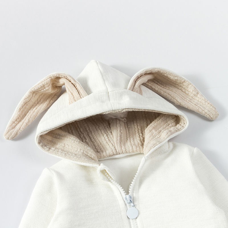 Các mẫu áo khoác mùa xuân và thu dành cho nam nữ bé đi chơi quần đệm bông romper sơ sinh trẻ một mảnh tai thỏ dễ