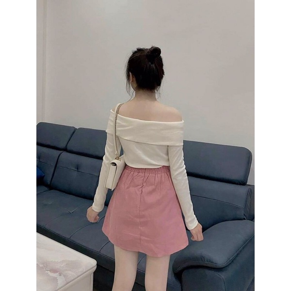 Áo thun nữ len tăm tay dài BỆT VAI dáng tiểu thư xinh xắn